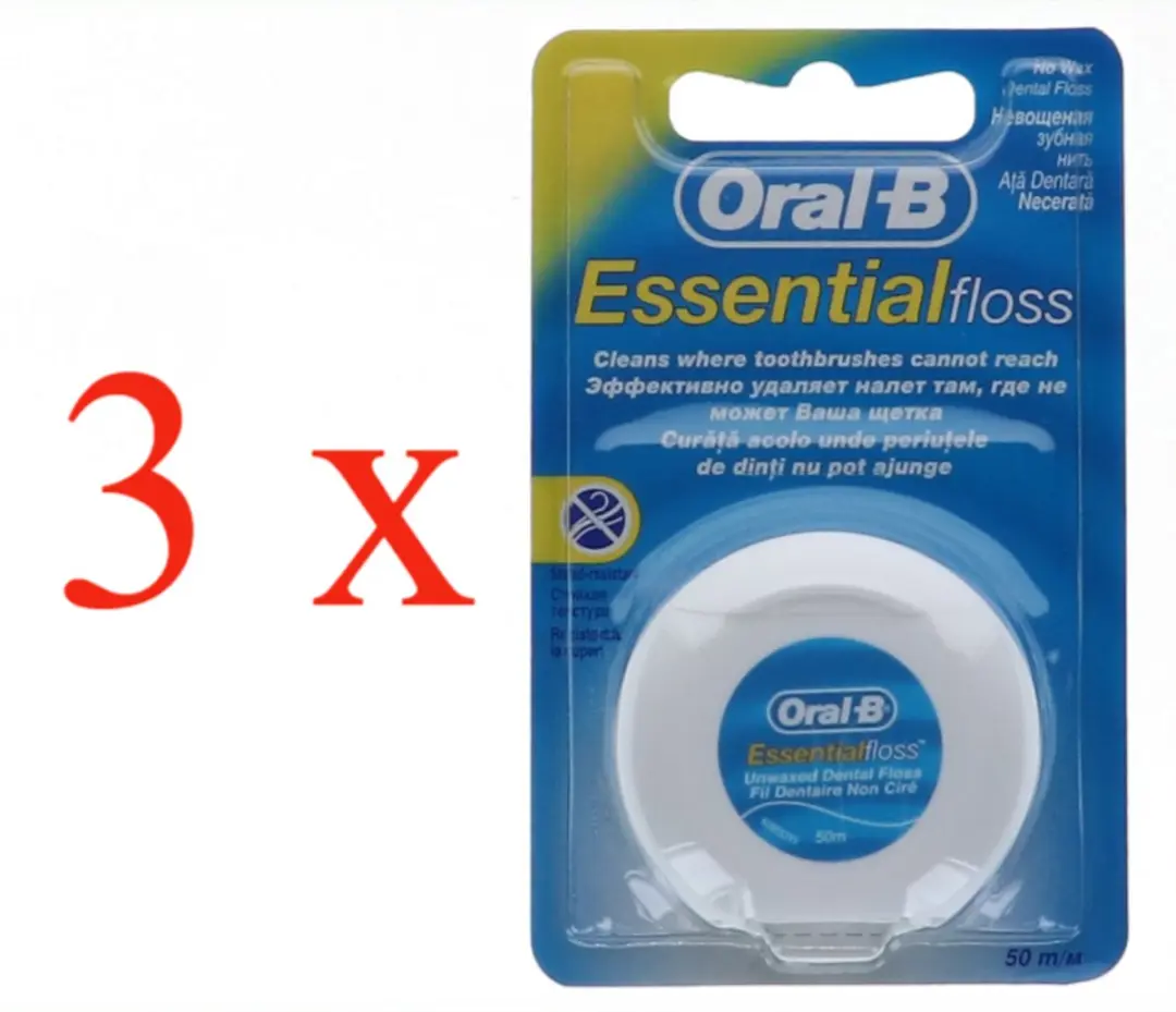 Voordeelverpakking van 3 x Oral B Floss Essential 50m Regular Non Wax ORL28