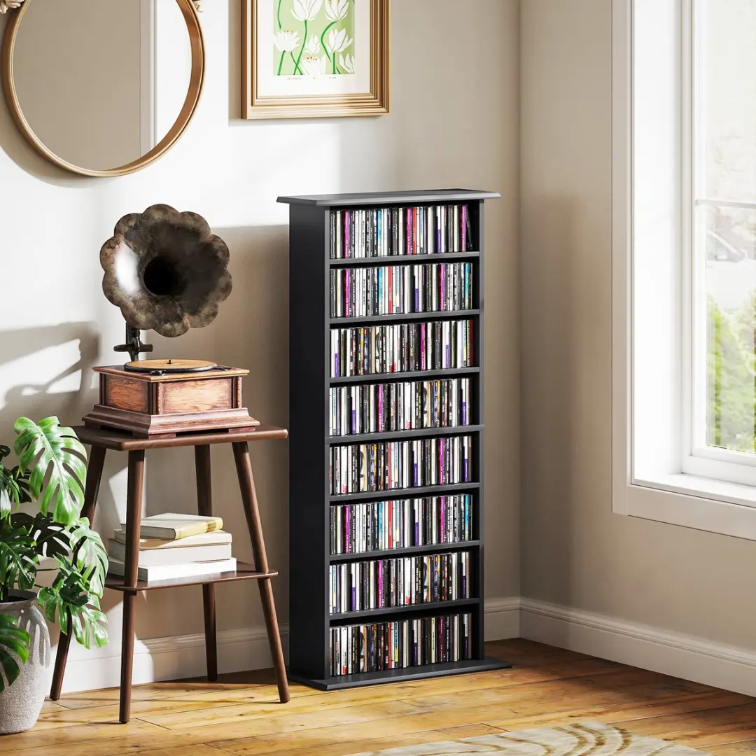 Homcom CD-opbergkast 836-603V00BK - 58x24x126cm - Zwart