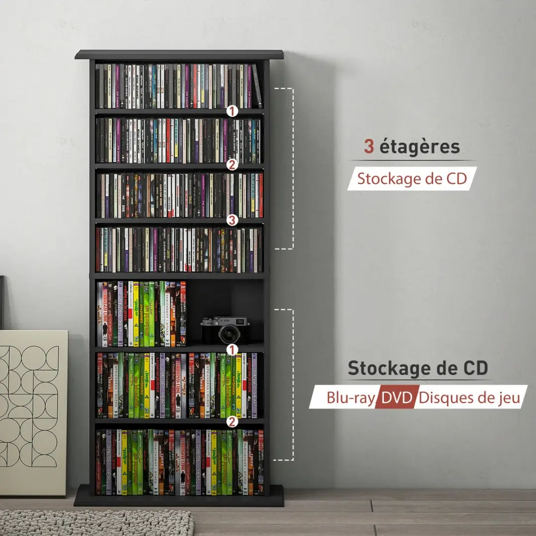 Homcom CD-opbergkast 836-603V00BK - 58x24x126cm - Zwart