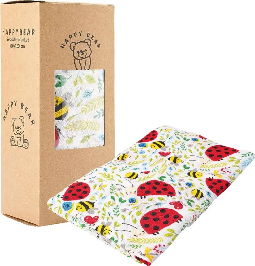 HappyBear Hydrofiele Swaddle Doek Lieveheersbeestjes 120x120cm