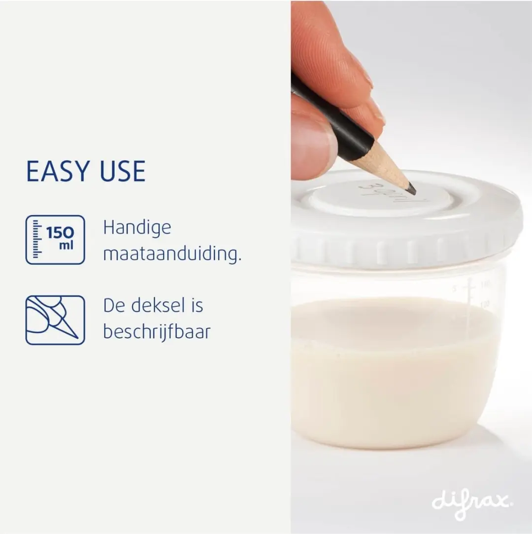 Difrax Moedermelk & Babyvoeding Bewaarbakjes 150ml - 12 Stuks