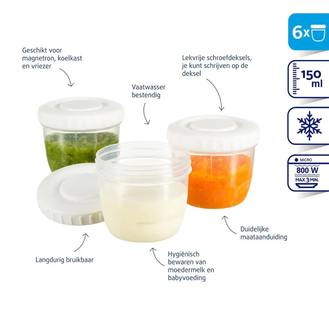 Difrax Moedermelk & Babyvoeding Bewaarbakjes 150ml - 12 Stuks