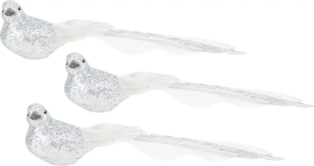 Cosy&Trendy Decoratievogels 3 Stuks - Zilver Glitter - 21cm