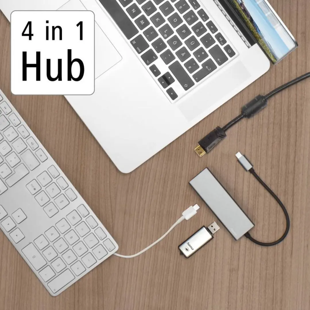Hama 00200107 USB-C Multiport Hub 4 Poorten - Grijs