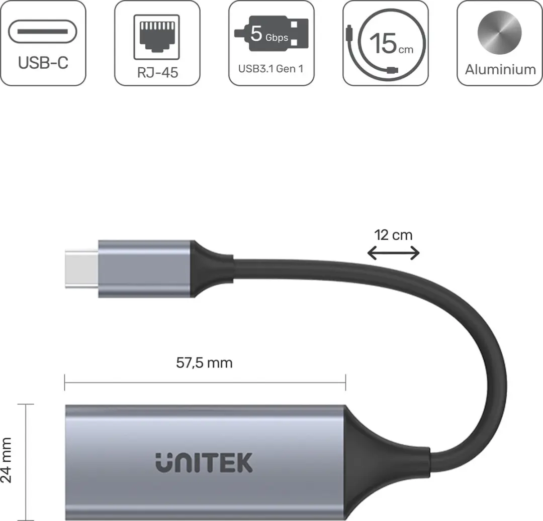 Unitek U1312A USB-C Ethernet Adapter 1000 Mbps - RJ45