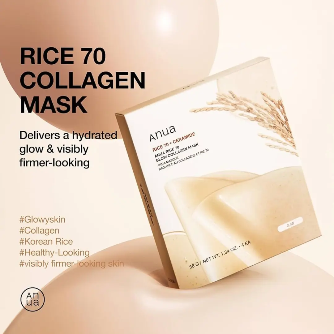 Anua Rice 70 Glow Collageen Mask - 4 Stuks