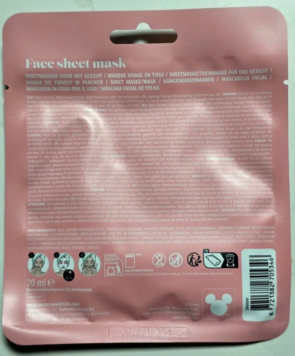 Sence Disney Winnie de Pooh Gezichtsmasker - Roze - 20ml