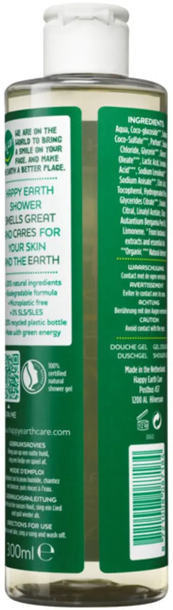 Happy Earth Douchegel Bergamot Cedarwood 300ml