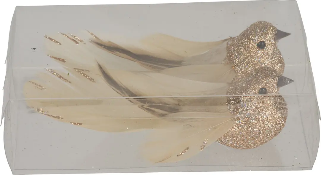 Cosy&Trendy Vogels op Clip Champagne 11cm - 2 Stuks