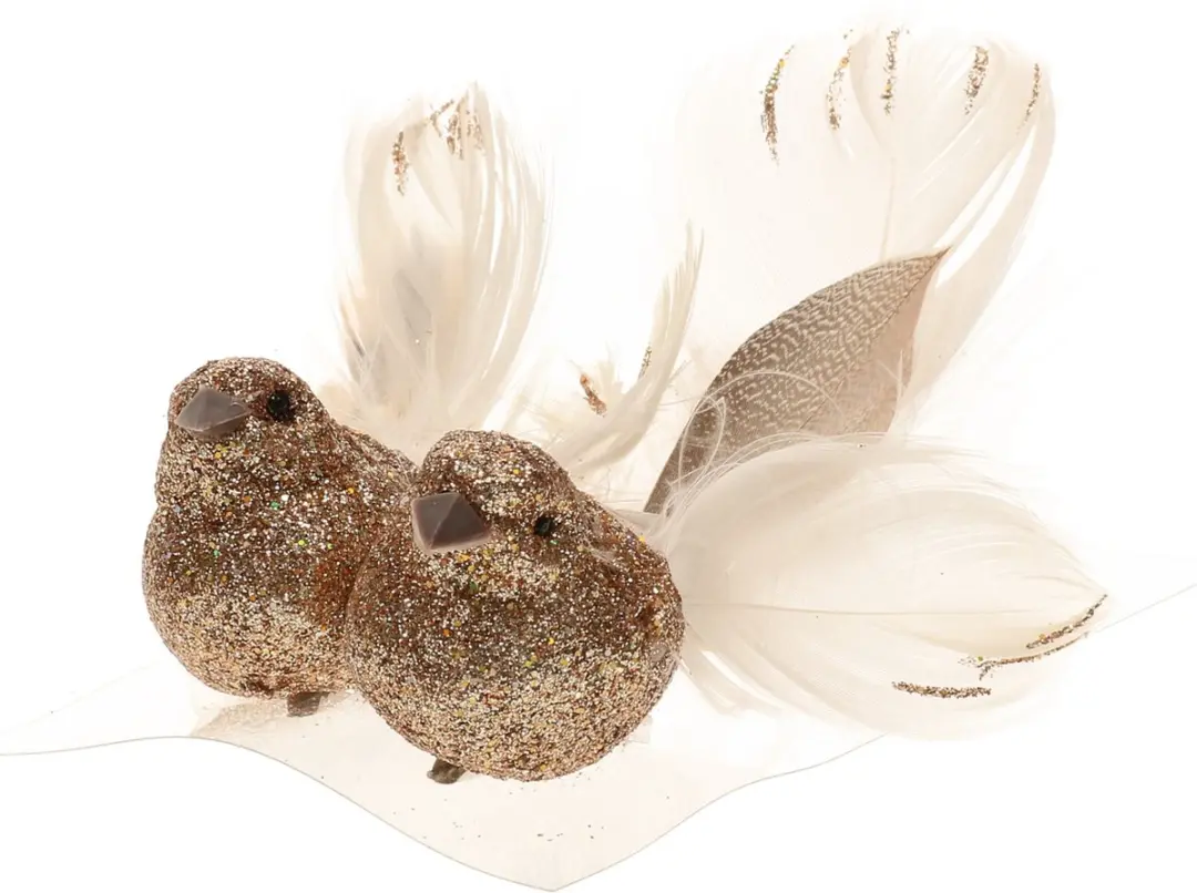 Cosy&Trendy Vogels op Clip Champagne 11cm - 2 Stuks