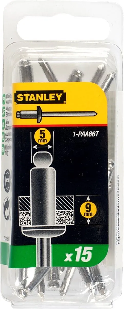 Stanley Popnagels 5x9mm - 15 Stuks
