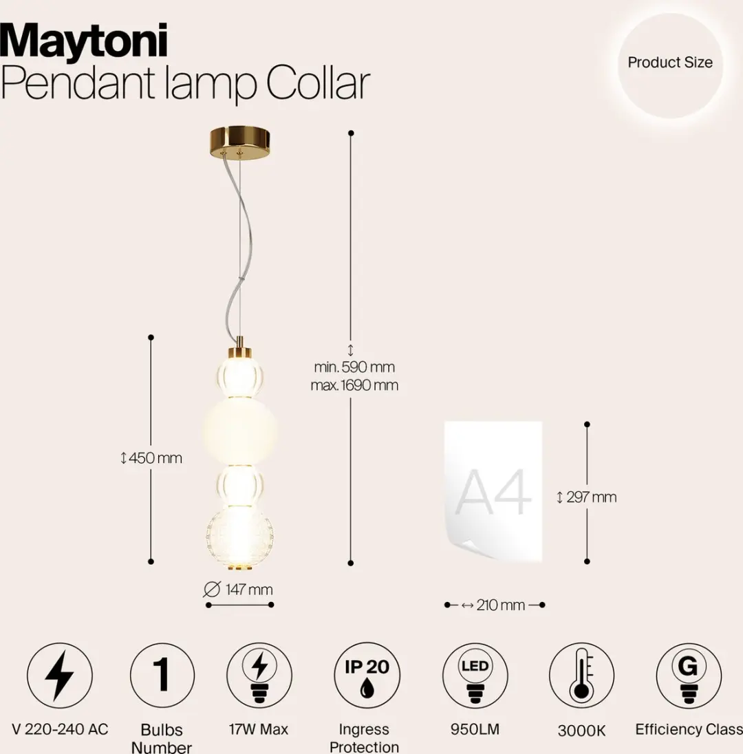 Maytoni Hanglamp Collar Ø14,7cm - Goud