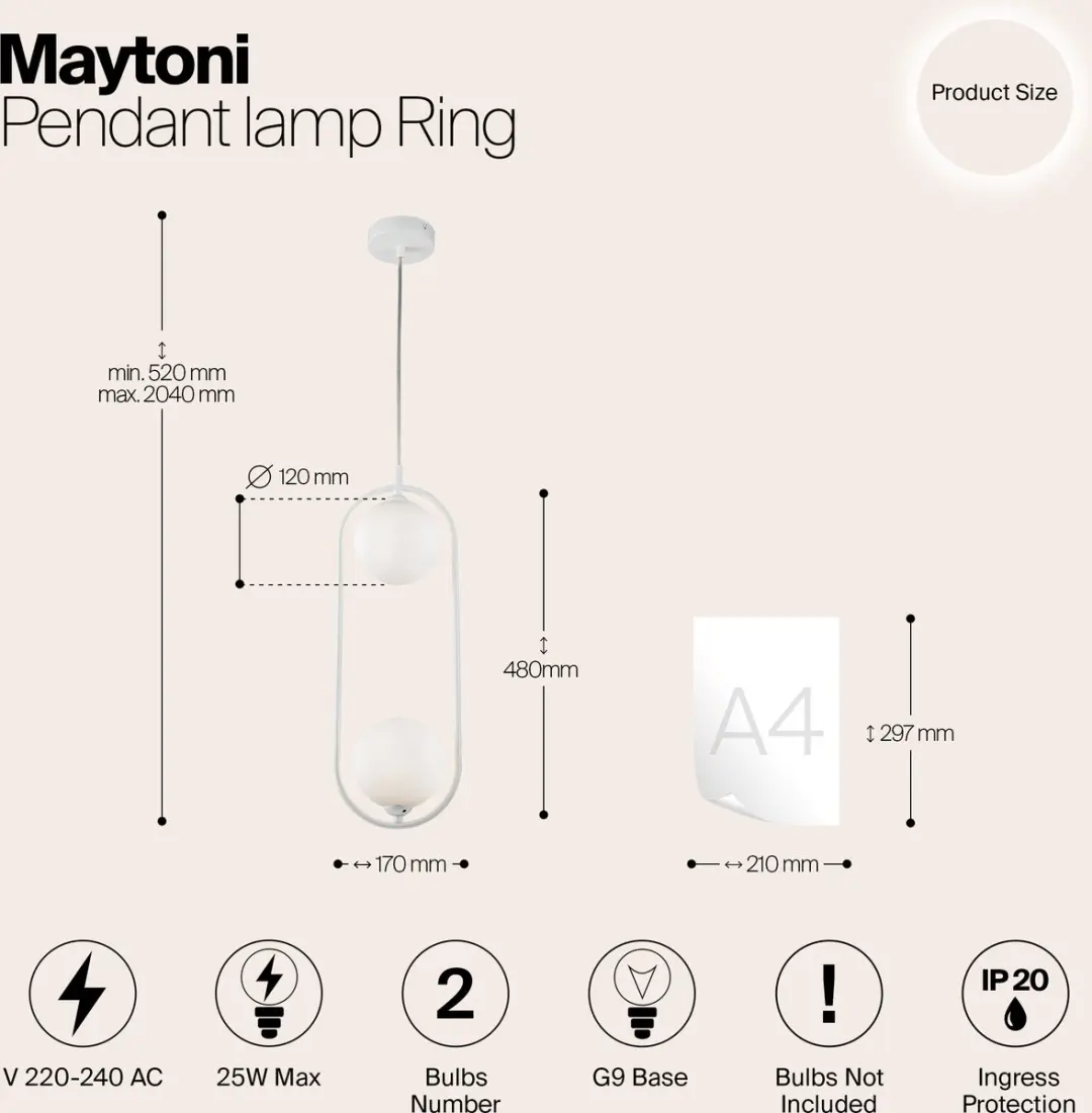 Maytoni Ring Hanglamp - 2x25W Wit