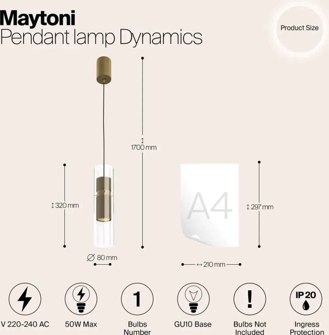 Maytoni Dynamics Hanglamp Goud - Ø8cm