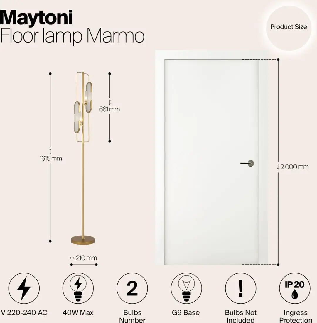 Maytoni Marmo Vloerlamp - Goud - Ø23cm