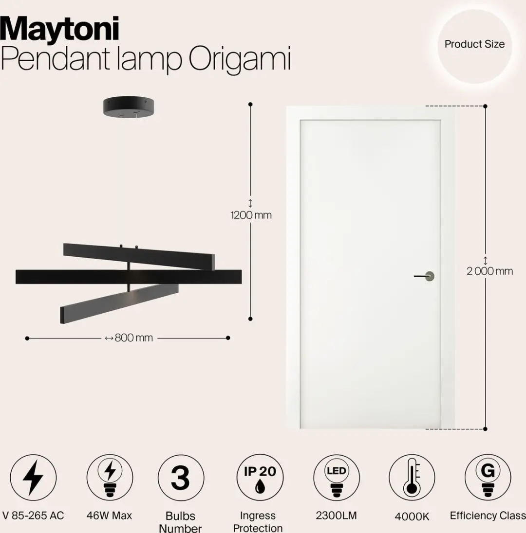 Maytoni Origami Hanglamp - 46W - Zwart