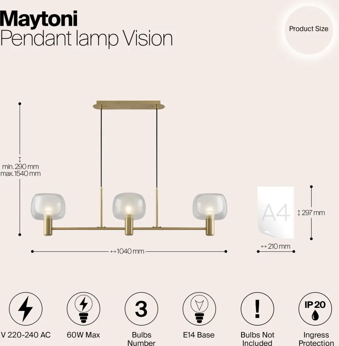 Maytoni Vision Hanglamp Goud - 3 Lichtpunten