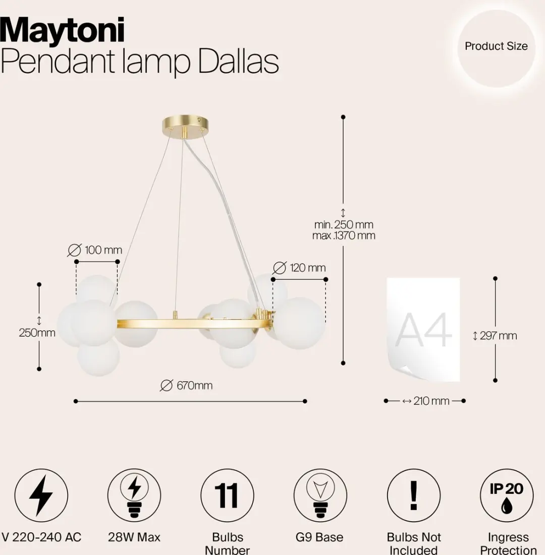 Maytoni Dallas Hanglamp - Goud - Ø67cm