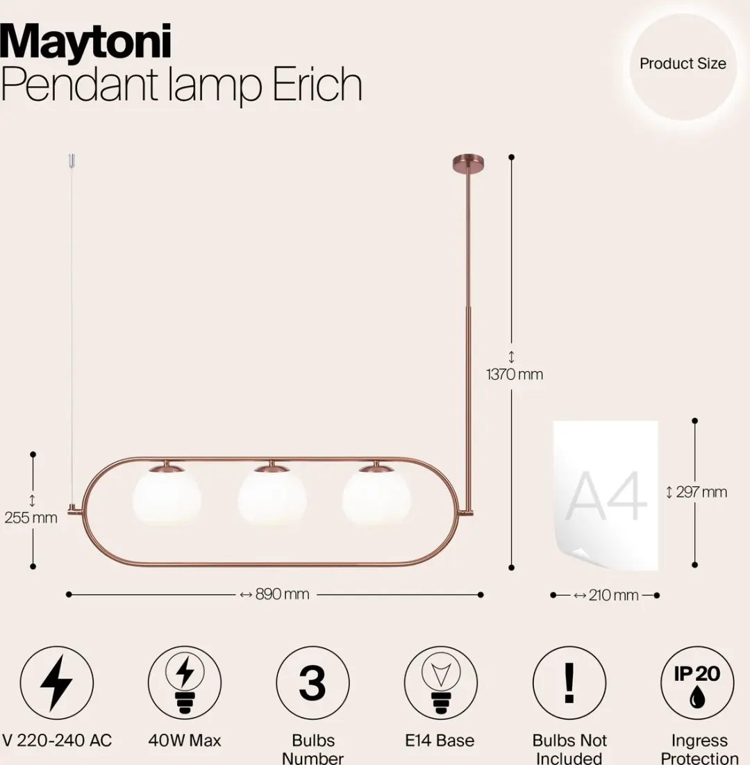 Maytoni Erich Hanglamp - 3x40W - Ø15cm - Goud