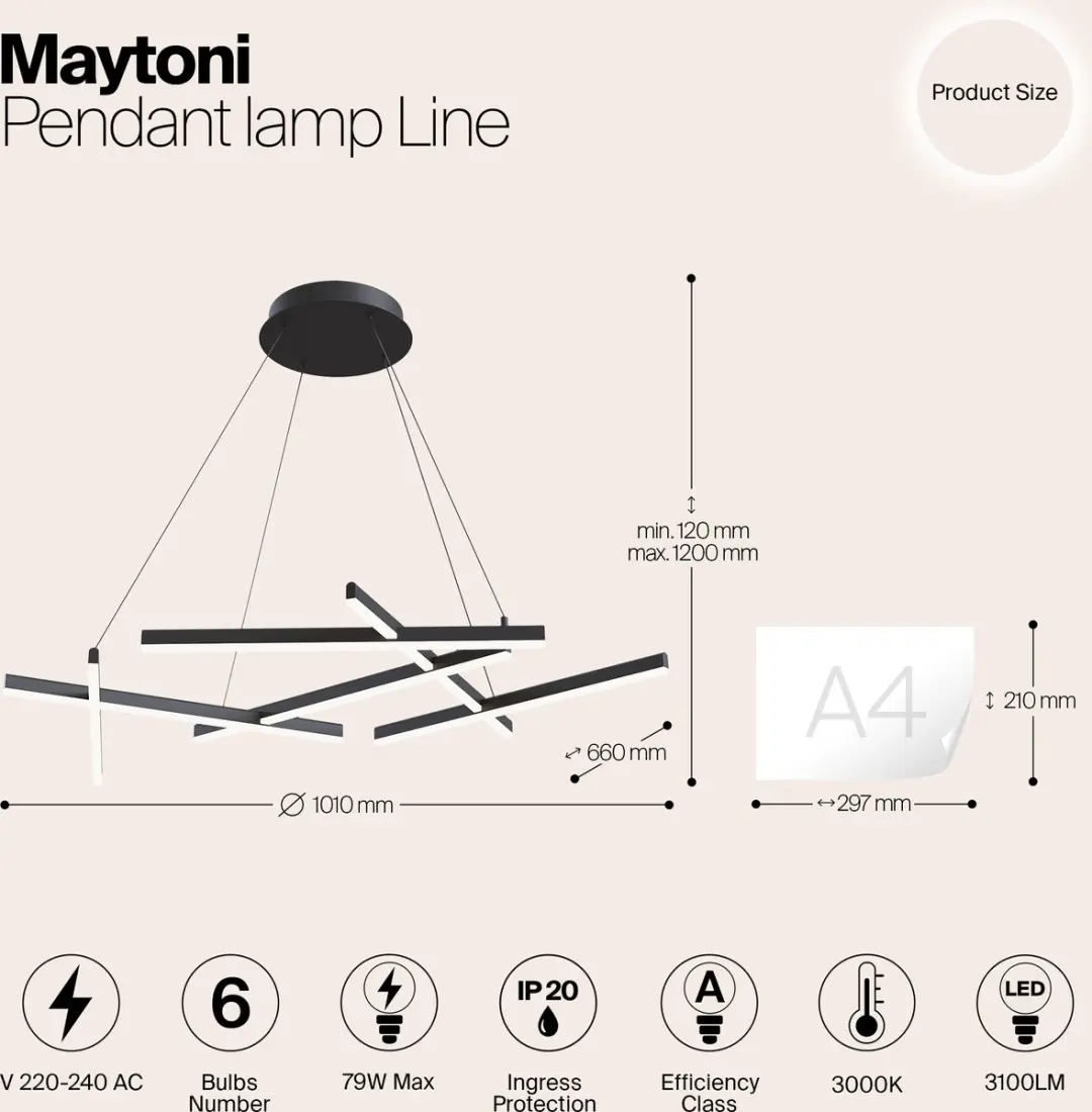 Maytoni Hanglamp Line 6x79W - Zwart