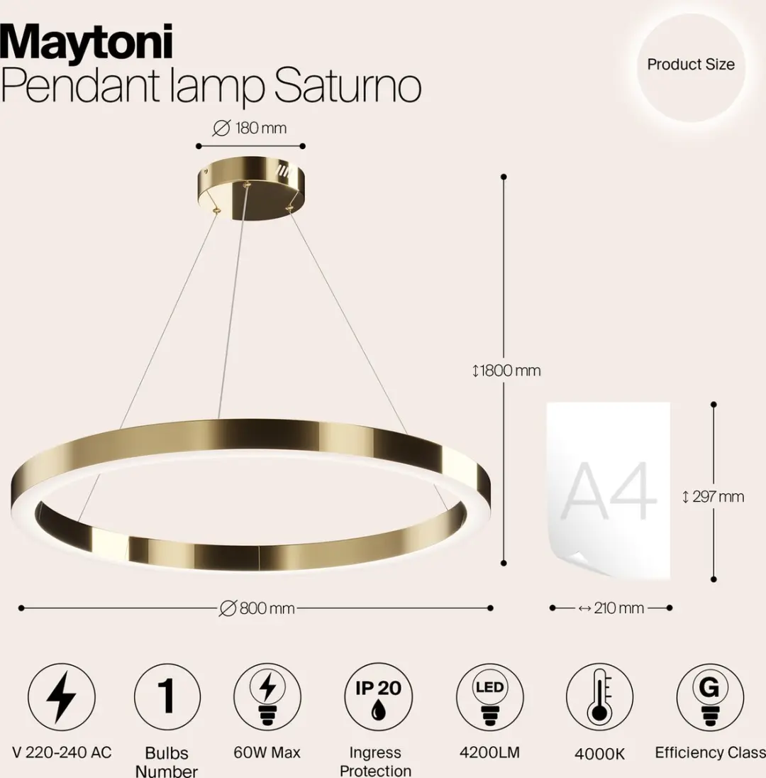 Maytoni Saturno Hanglamp - Messing Ø80cm - 60W Goud