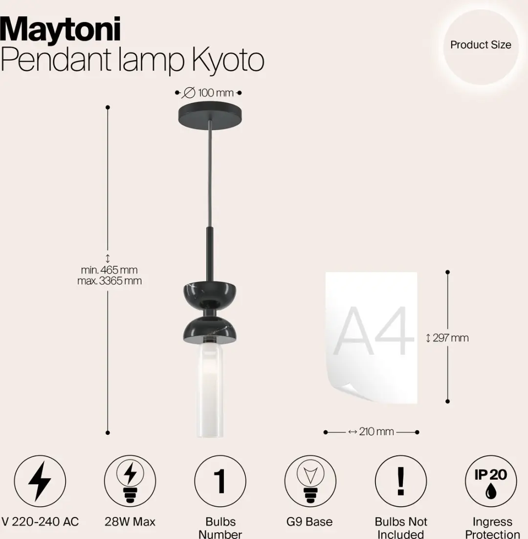 Maytoni Hanglamp Kyoto - Ø10cm - Zwart