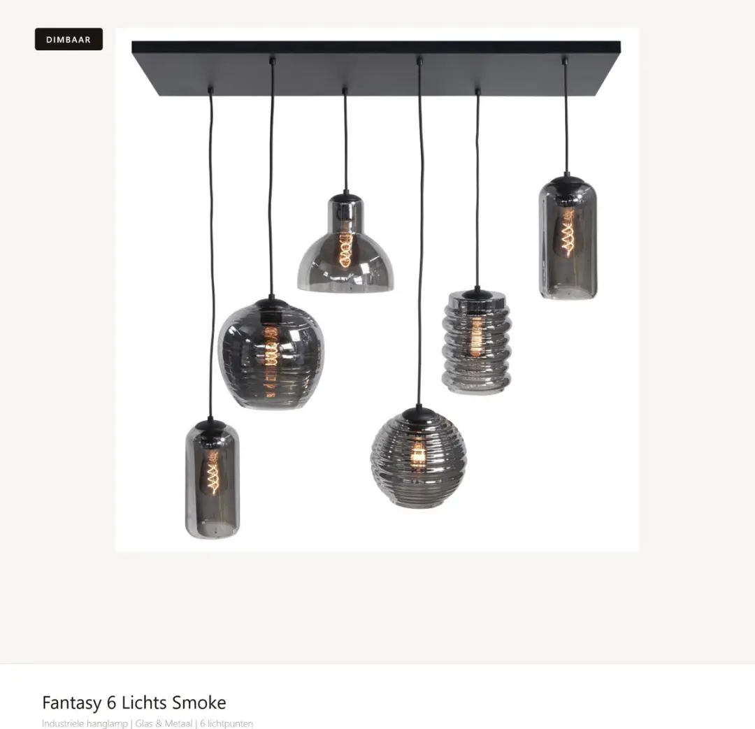 HighLight Fantasy 6L Hanglamp - Zwart/Smoke