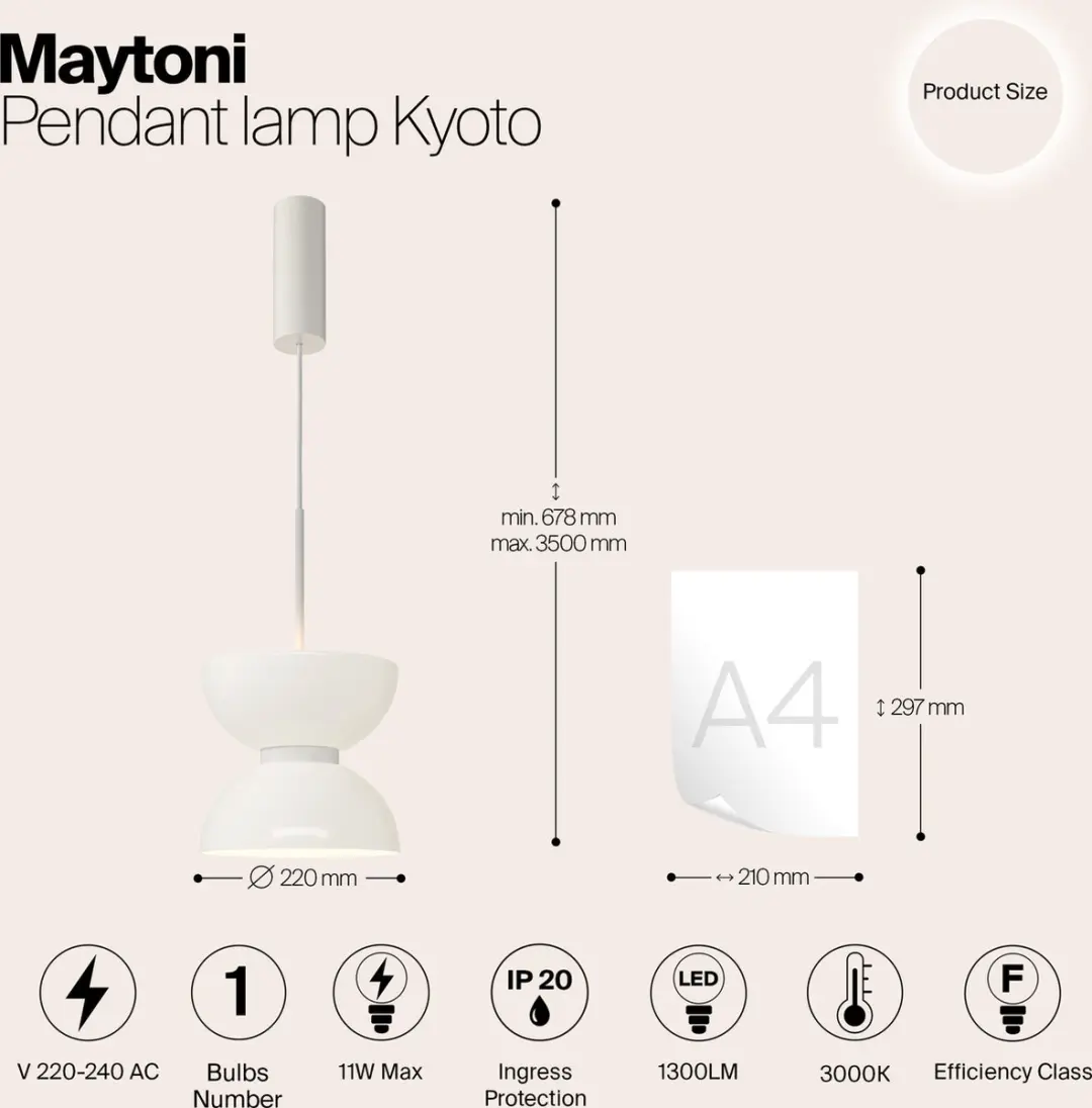 Maytoni Hanglamp Kyoto - Wit - Ø22cm