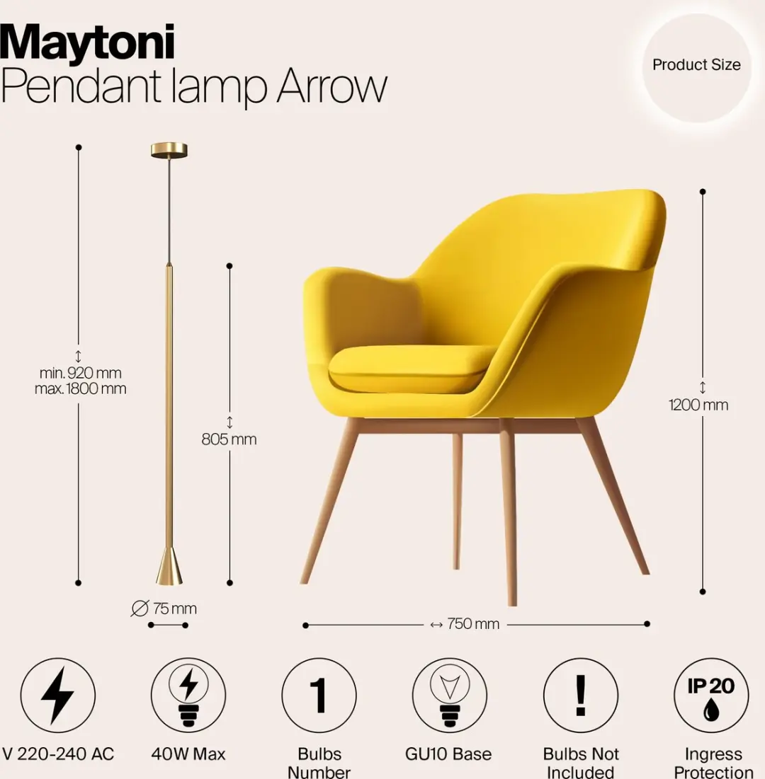Maytoni Technical Hanglamp Arrow Goud - Ø7,5cm