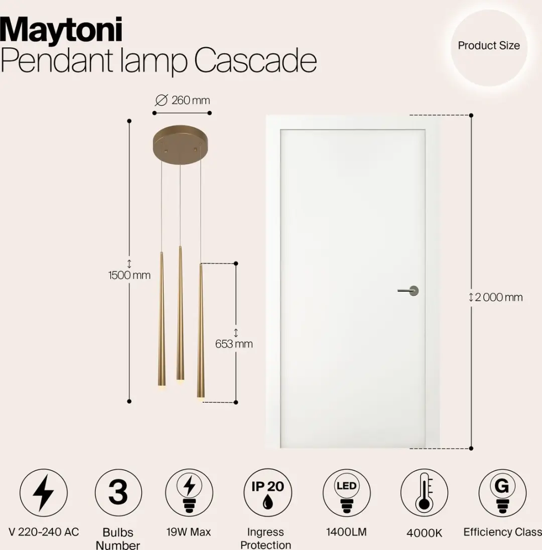 Maytoni Cascade Hanglamp - Goud 30W