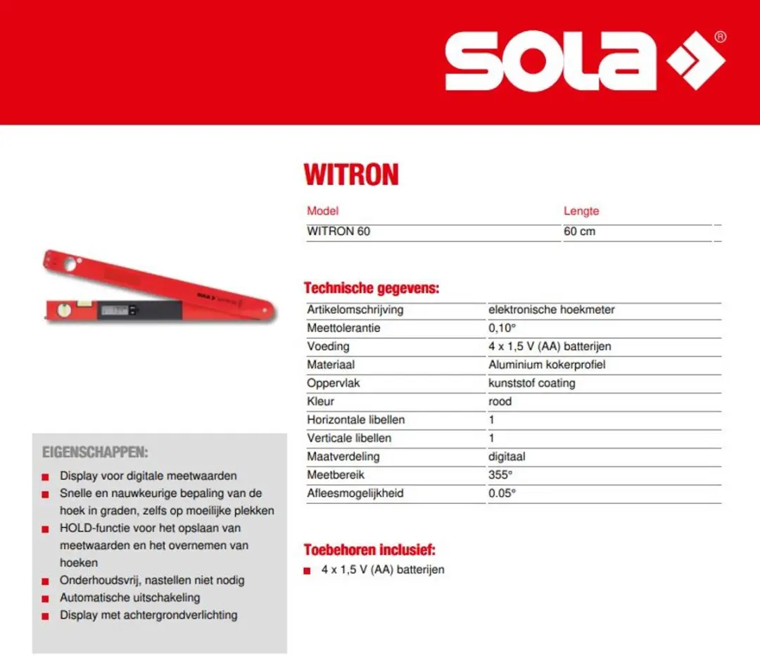 Sola WITRON 60 T Elektronische Hoekmeter 57075301