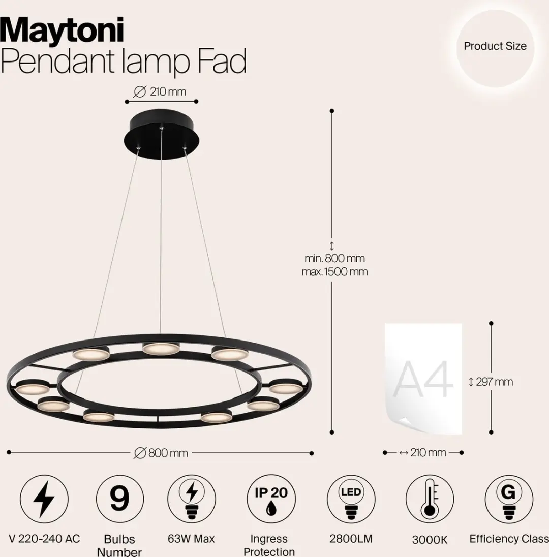Maytoni Fad Hanglamp - Zwart - Ø80cm