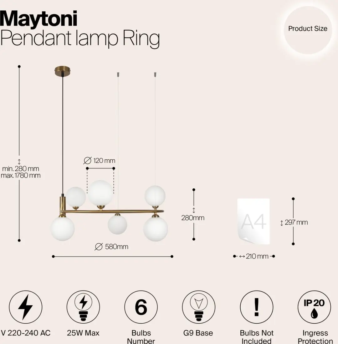 Maytoni Ring Hanglamp - Messing - Ø58cm - 6x25W