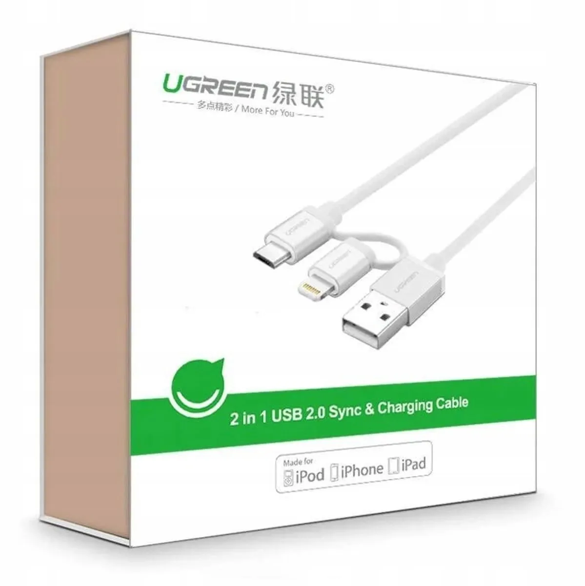 UGREEN 3-in-1 USB-kabel Micro/Lightning 0,5m - Wit