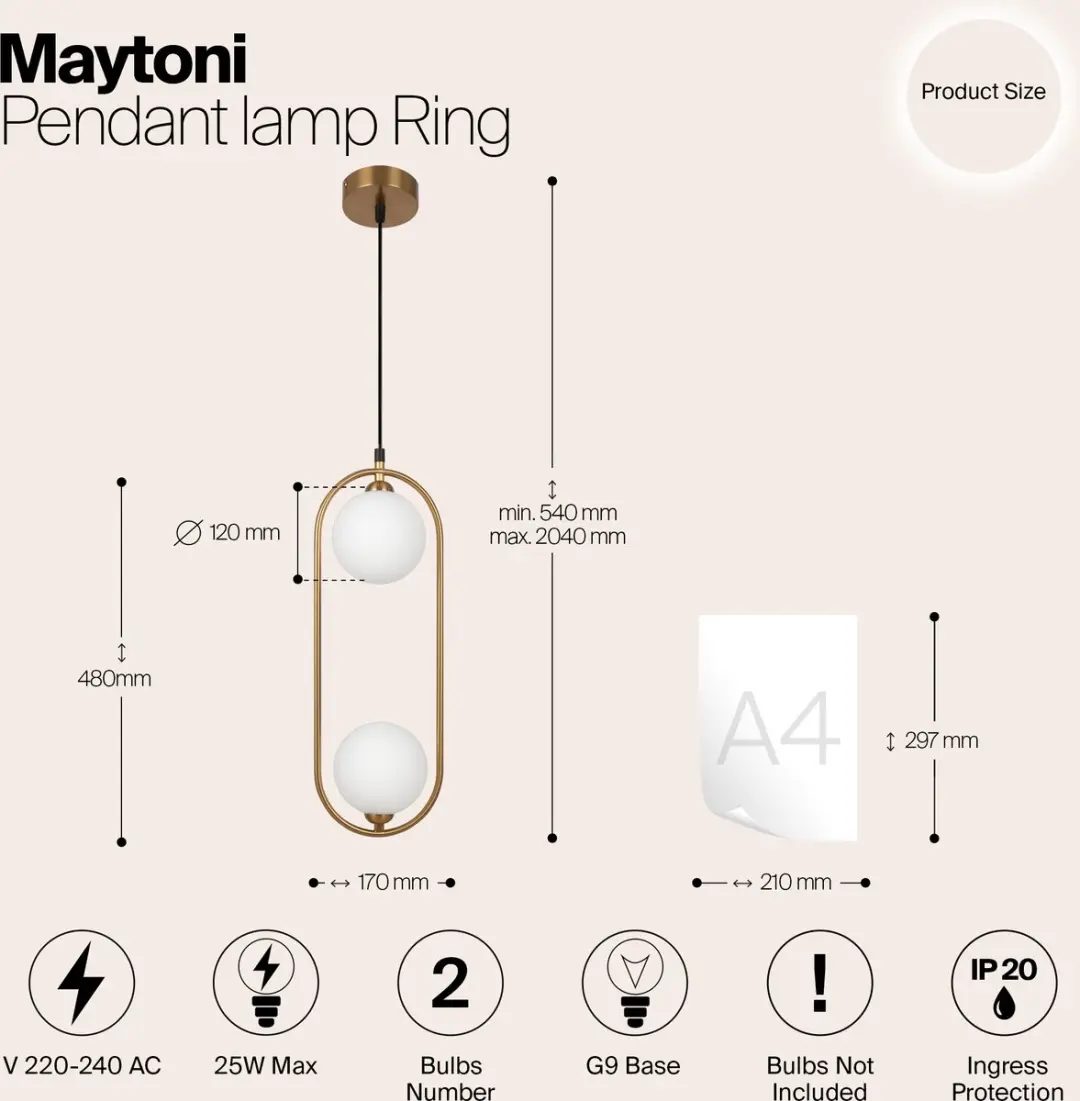 Maytoni Ring Hanglamp Goud - Ø12cm