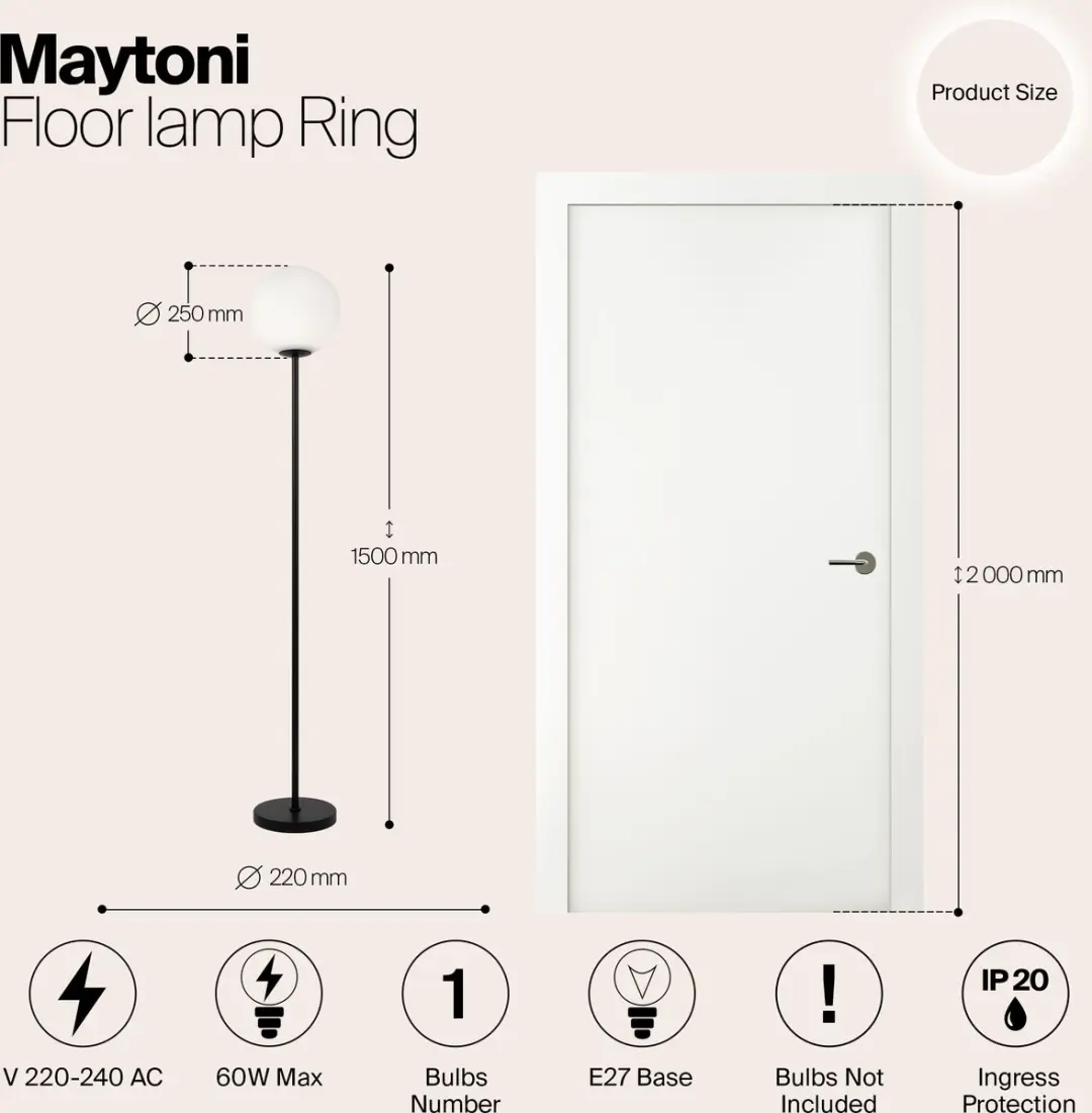 Maytoni Vloerlamp Ring Ø25cm - Zwart