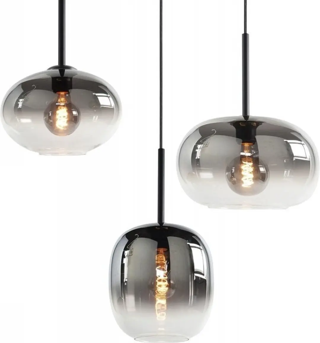 Highlight Bellini Hanglamp - 3 Lichts Ø45cm Zwart & Smoke