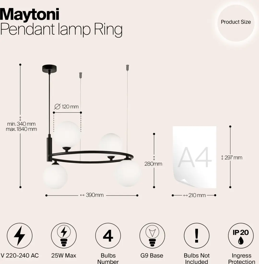 Maytoni Ring Hanglamp - 2x25W - Zwart