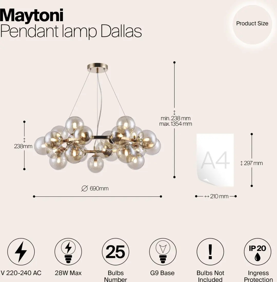 Maytoni Dallas Hanglamp - Goud - Ø69cm