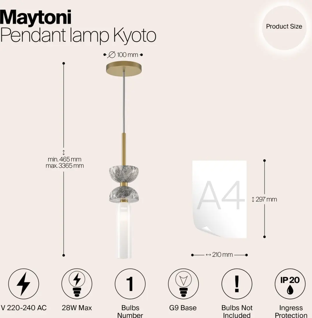 Maytoni Hanglamp Kyoto - Ø10cm - Goud