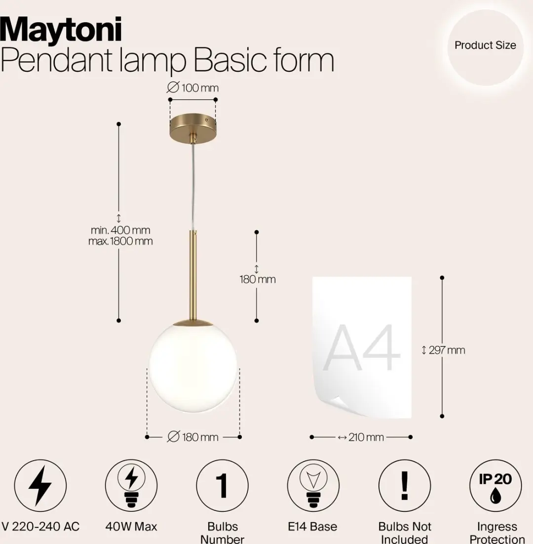 Maytoni Basic Form Hanglamp - Goud - Ø18cm