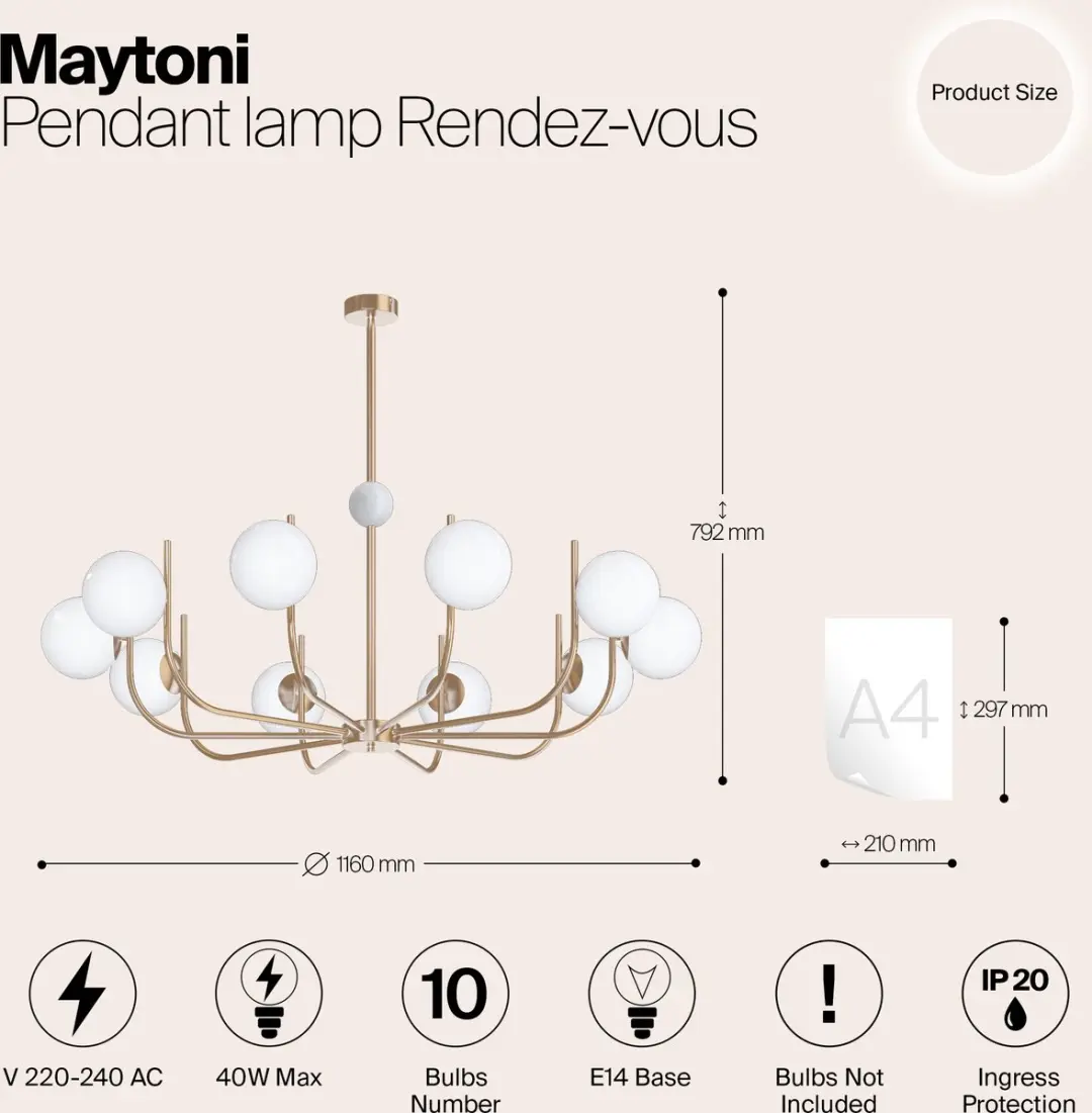 Maytoni Hanglamp Rendez-vous Messing - 10 Lichtpunten Ø116cm