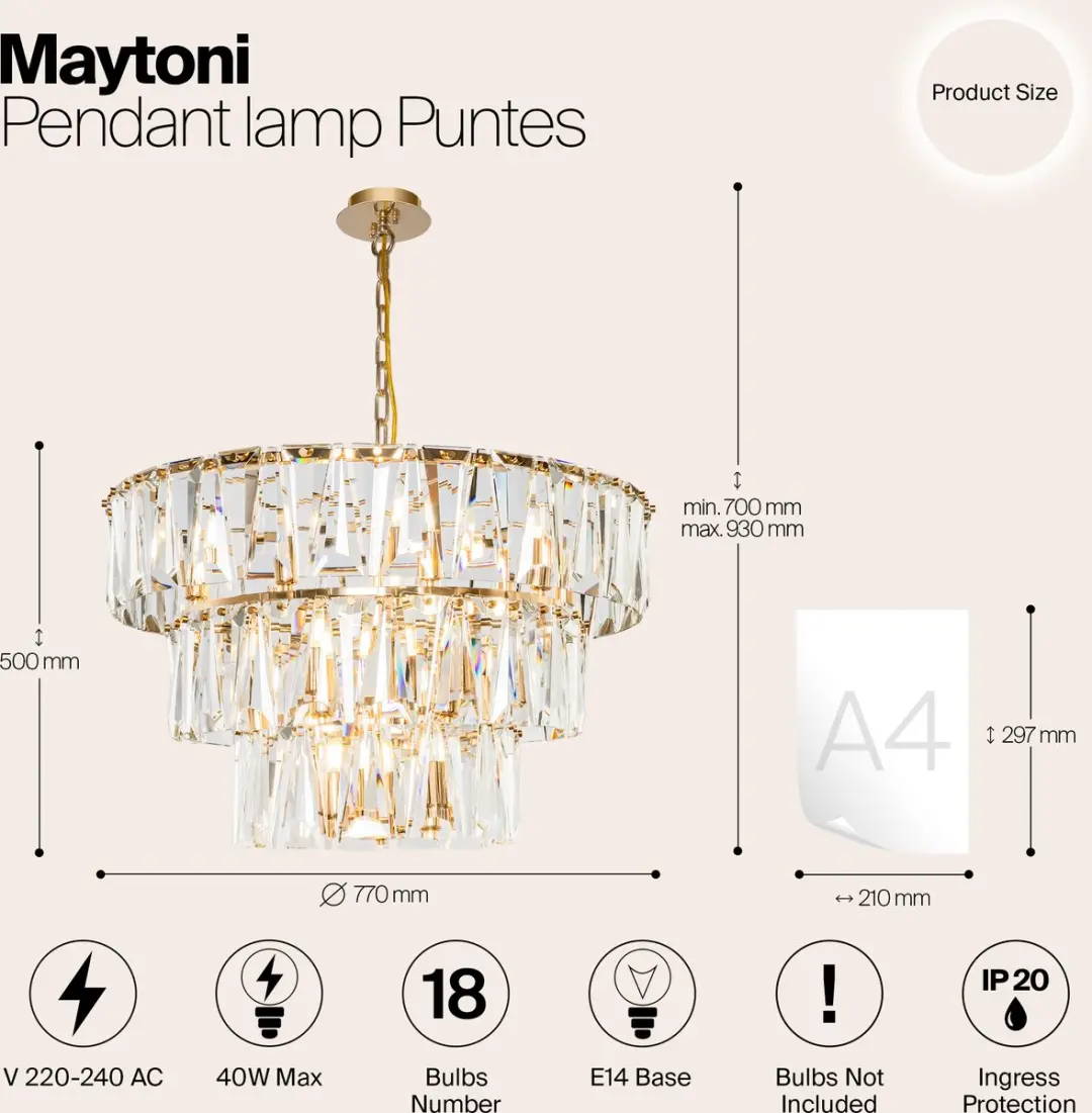 Maytoni Hanglamp Puntes Goud Ø77cm