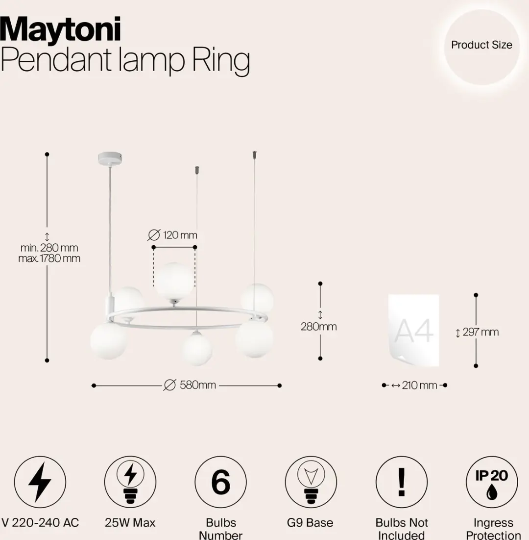 Maytoni Ring Hanglamp - 6x25W - Ø58cm - Wit