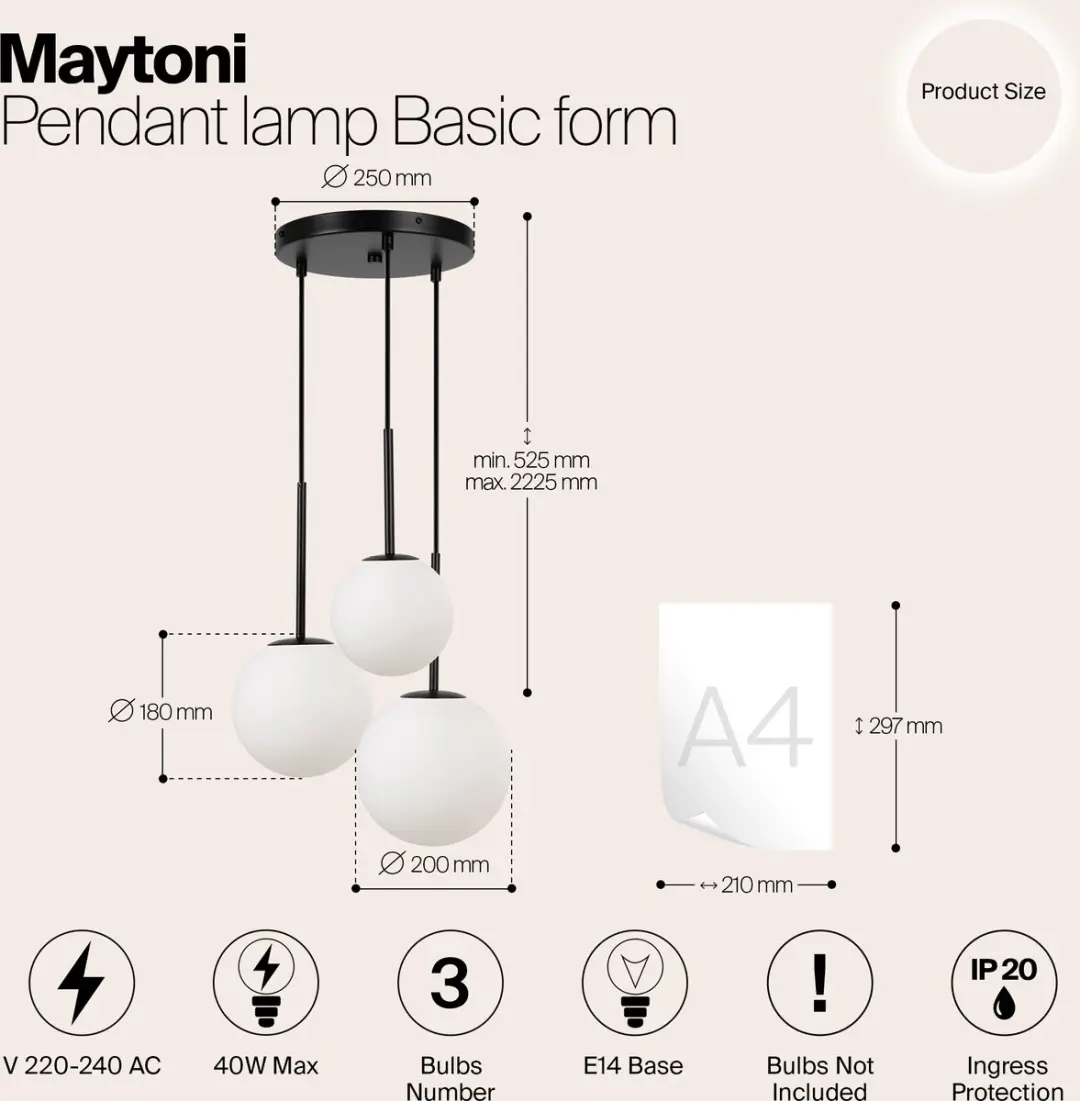 Maytoni Basic Form Hanglamp - 3 Lichtpunten - Ø40cm - Zwart