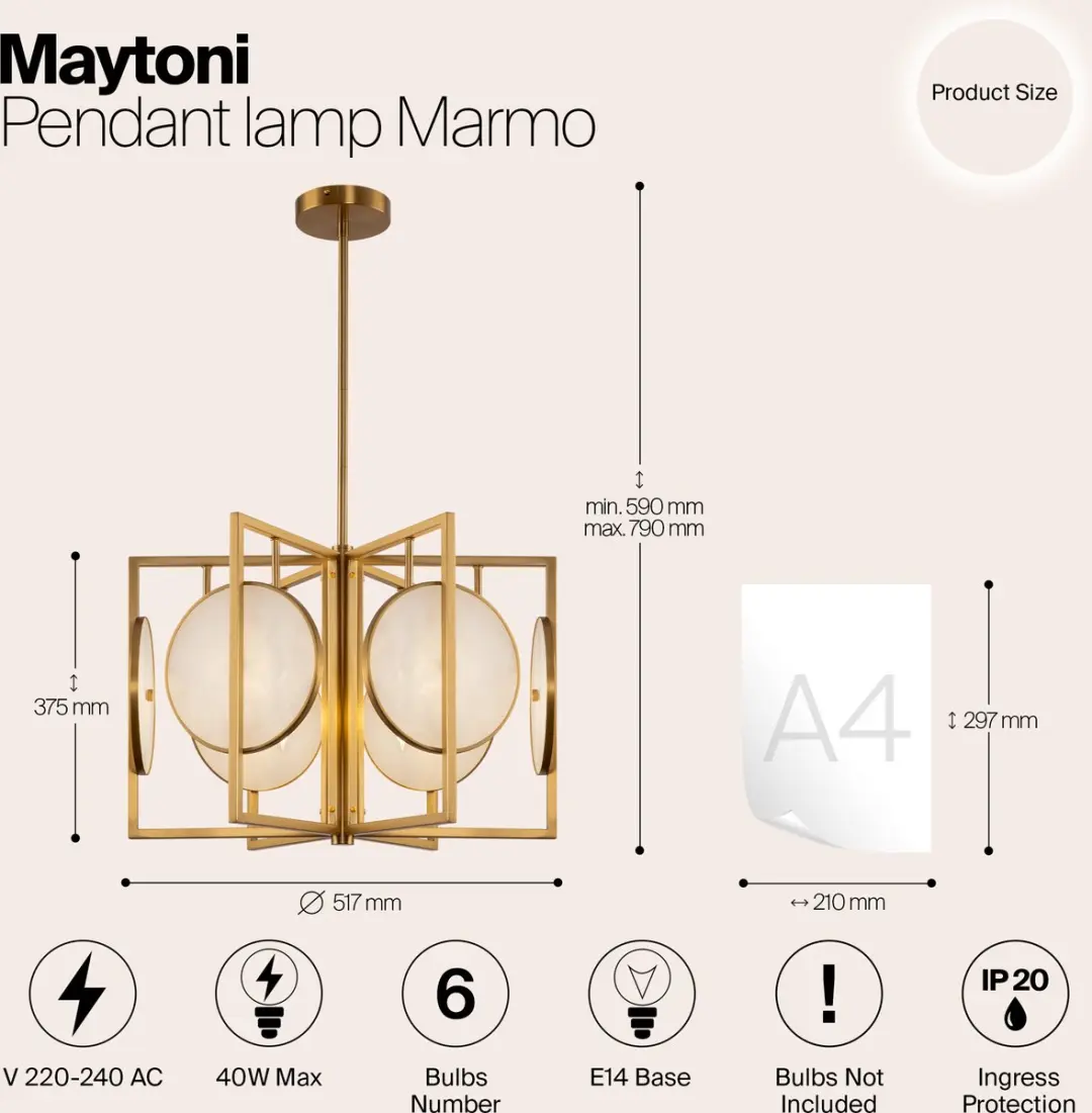 Maytoni Marmo Hanglamp - Goud - Ø51,7cm