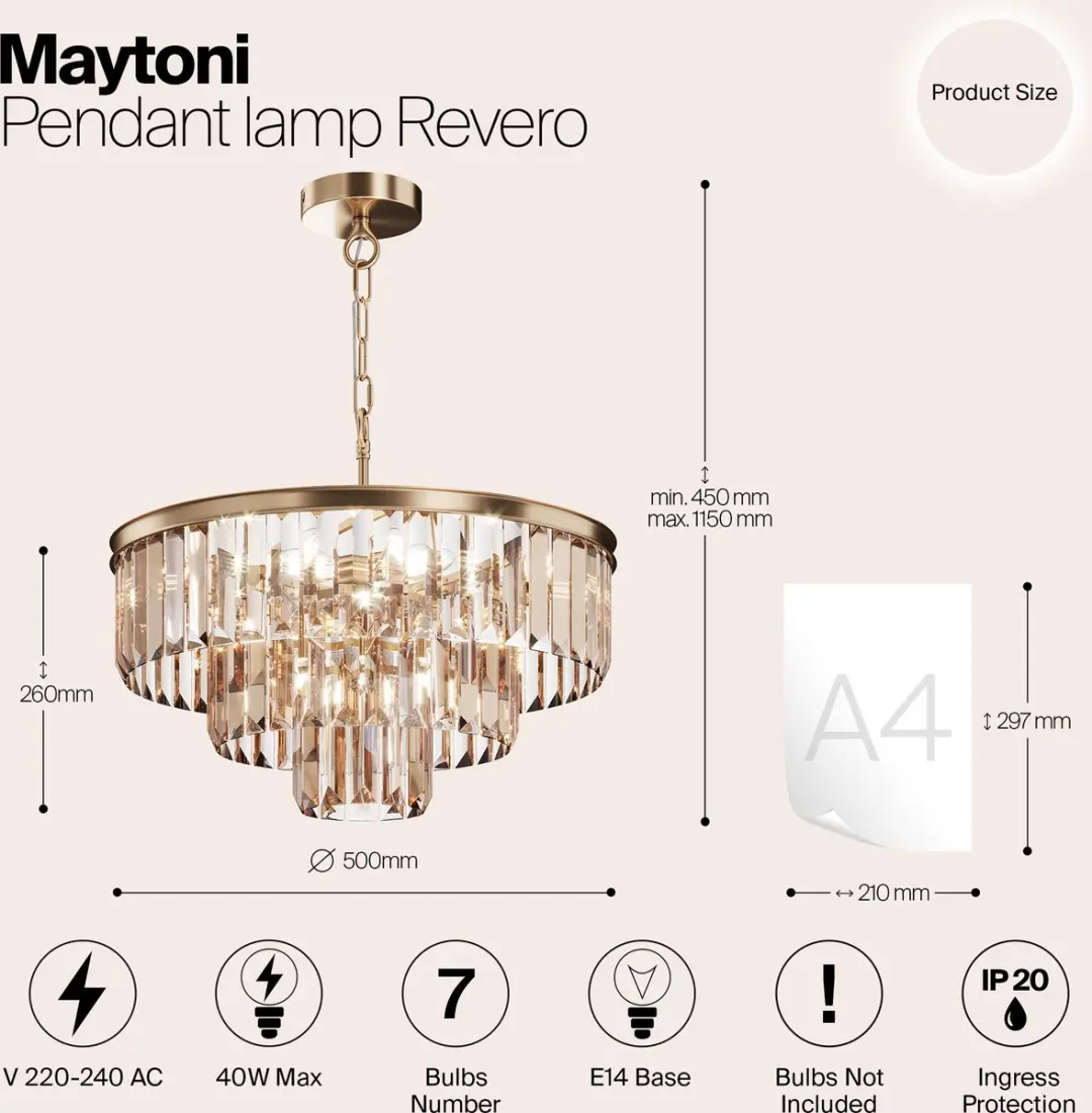 Maytoni Revero Hanglamp - Messing - 7x40W - Ø50cm