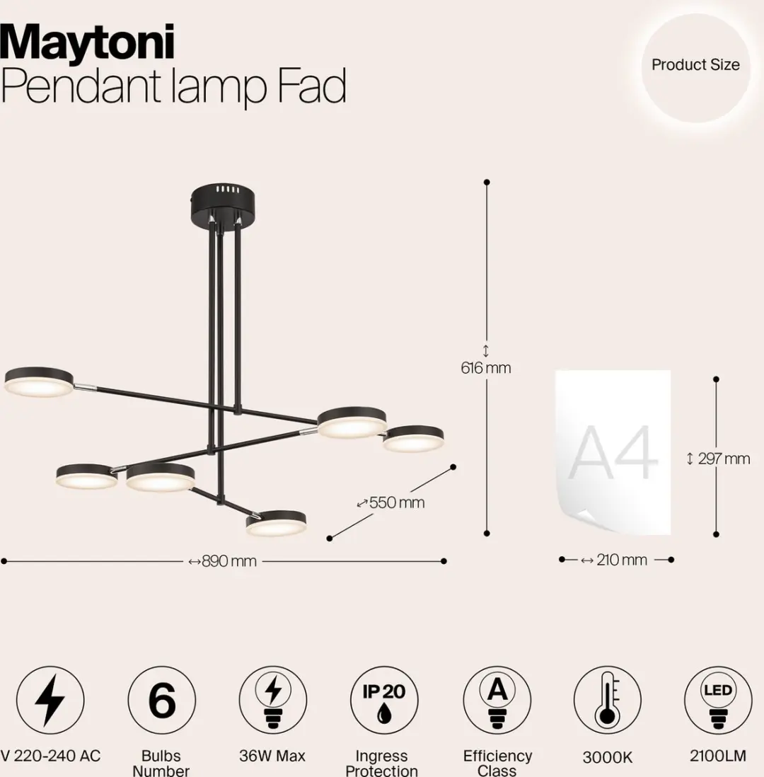 Maytoni Fad Hanglamp - 40W - Zwart