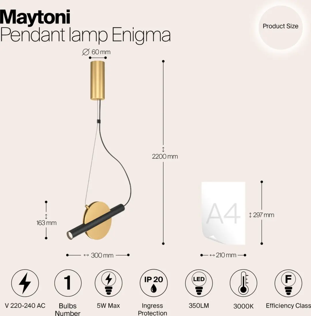 Maytoni Enigma Hanglamp - Goud - Ø30cm