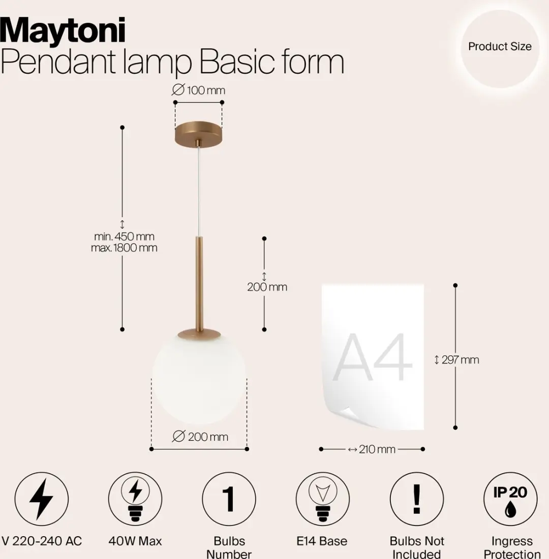 Maytoni Basic Form Hanglamp - Goud - Ø20cm